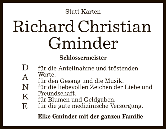 Anzeige von Richard Christian Gminder von Reutlinger General-Anzeiger