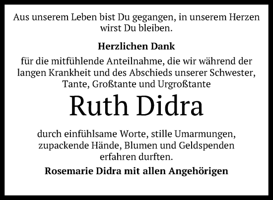 Anzeige von Ruth Didra von Reutlinger General-Anzeiger