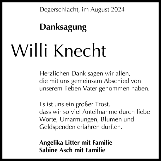 Anzeige von Willi Knecht von Reutlinger General-Anzeiger