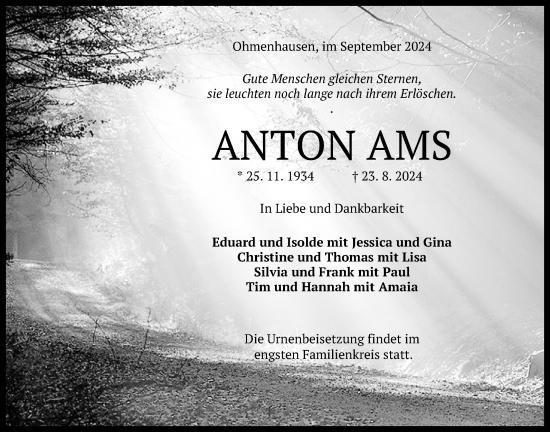 Anzeige von Anton Ams von Reutlinger General-Anzeiger