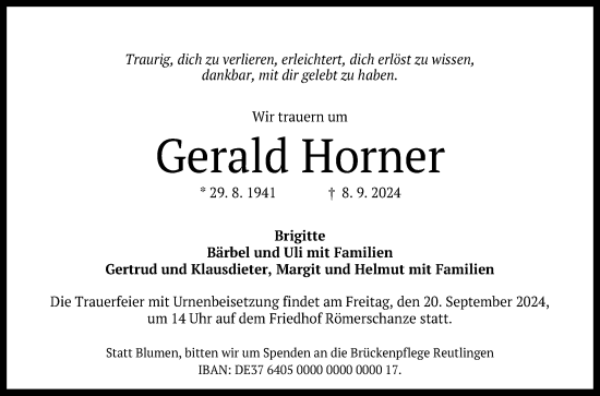 Anzeige von Gerald Horner von Reutlinger General-Anzeiger