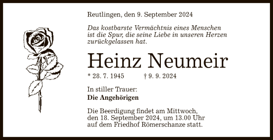 Anzeige von Heinz Neumeir von Reutlinger General-Anzeiger