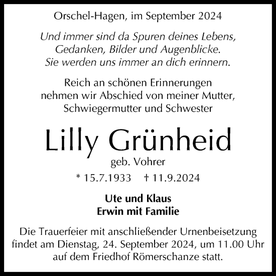 Anzeige von Lilly Grünheid von Reutlinger General-Anzeiger