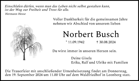 Anzeige von Norbert Busch von Reutlinger General-Anzeiger