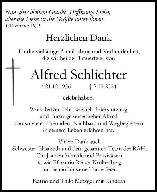 Anzeige von Alfred Schlichter von Reutlinger General-Anzeiger