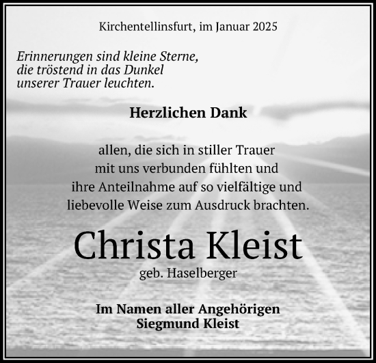 Anzeige von Christa Kleist von Reutlinger General-Anzeiger