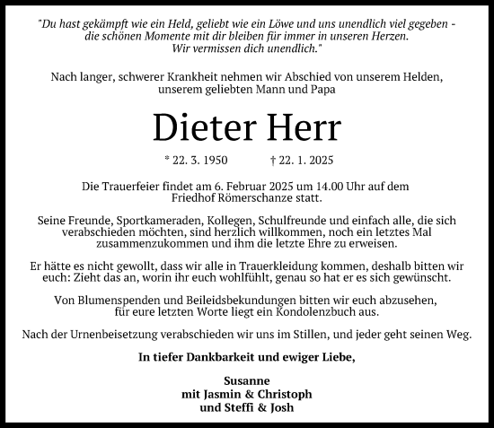 Anzeige von Dieter Herr von Reutlinger General-Anzeiger