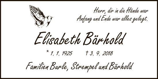Anzeige von Elisabeth Bärhold von Reutlinger General-Anzeiger