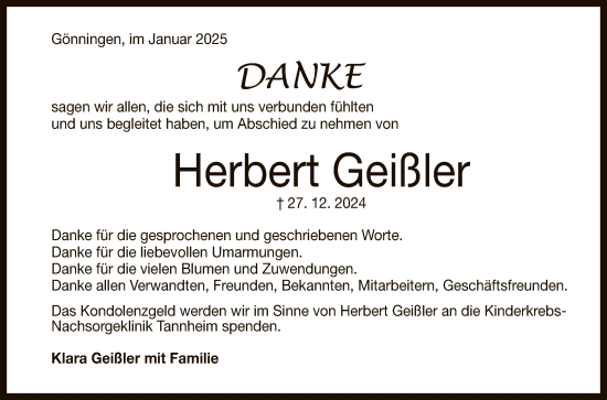 Anzeige von Herbert Geißler von Reutlinger General-Anzeiger
