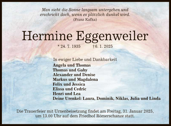 Anzeige von Hermine Eggenweiler von Reutlinger General-Anzeiger