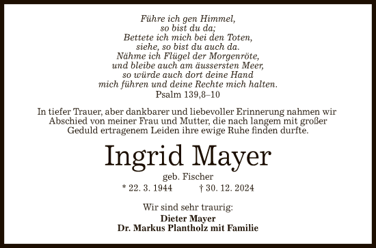 Anzeige von Ingrid Mayer von Reutlinger General-Anzeiger