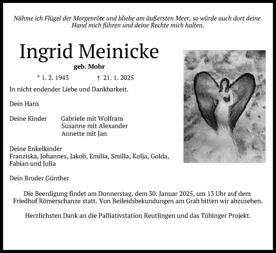 Anzeige von Ingrid Meinicke von Reutlinger General-Anzeiger