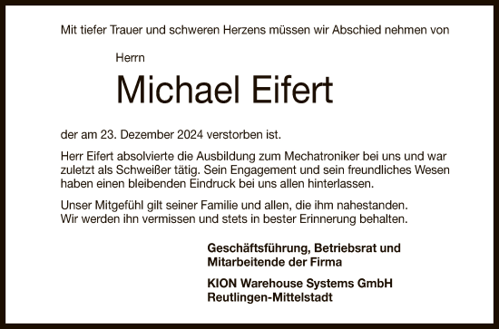 Anzeige von Michael Eifert von Reutlinger General-Anzeiger