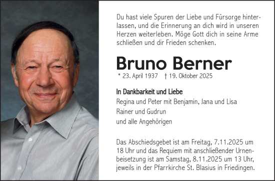 Anzeige von Bruno Berner von Reutlinger General-Anzeiger