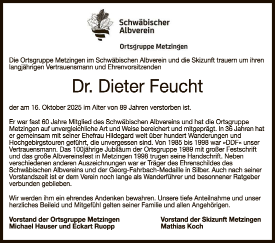 Anzeige von Dieter Feucht von Reutlinger General-Anzeiger