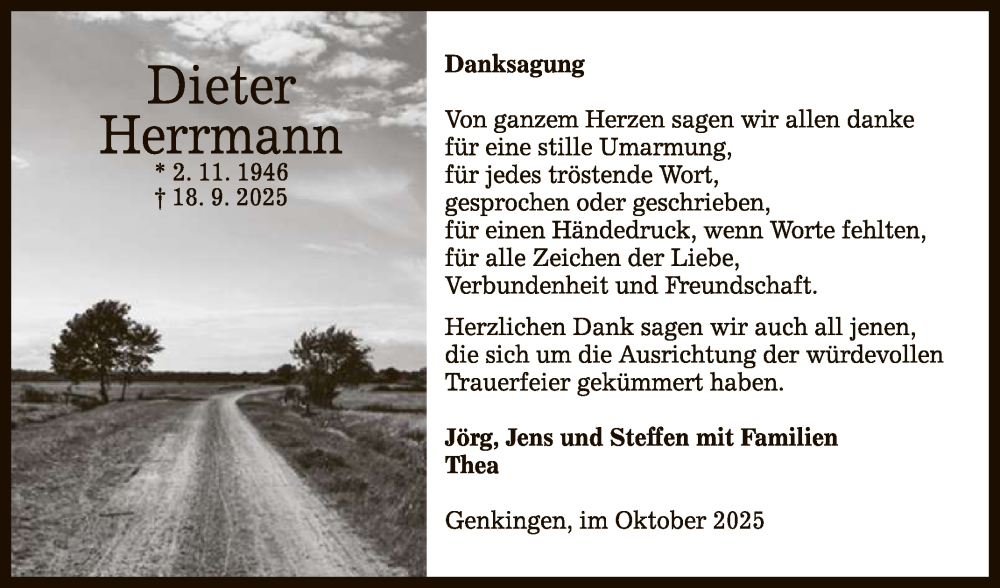  Traueranzeige für Dieter Herrmann vom 18.10.2025 aus Reutlinger General-Anzeiger