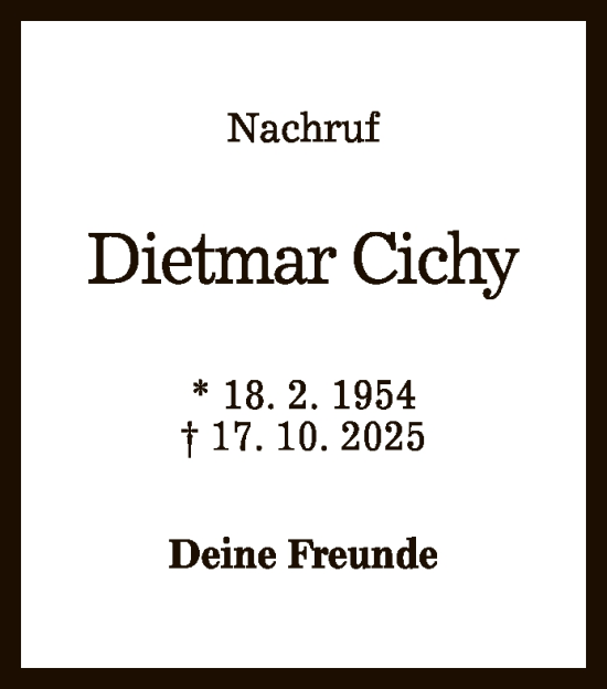 Anzeige von Dietmar Cichy von Reutlinger General-Anzeiger