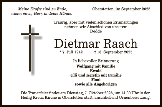Anzeige von Dietmar Raach von Reutlinger General-Anzeiger