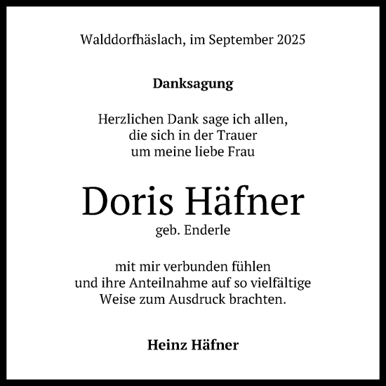 Anzeige von Doris Häfner von Reutlinger General-Anzeiger