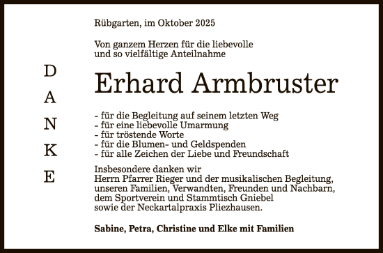 Anzeige von Erhard Armbruster von Reutlinger General-Anzeiger