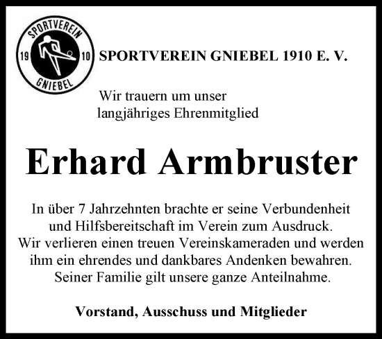 Anzeige von Erhard Armbruster von Reutlinger General-Anzeiger