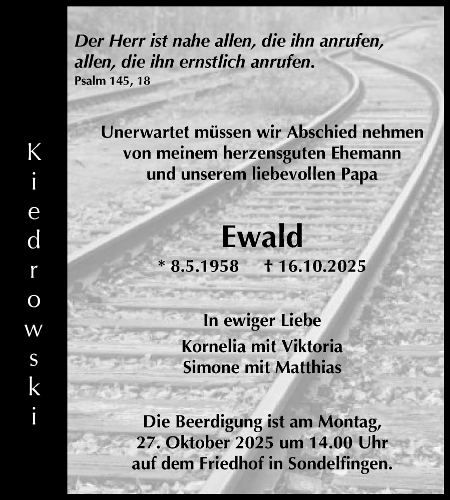  Traueranzeige für Ewald Kiedrowski vom 22.10.2025 aus Reutlinger General-Anzeiger