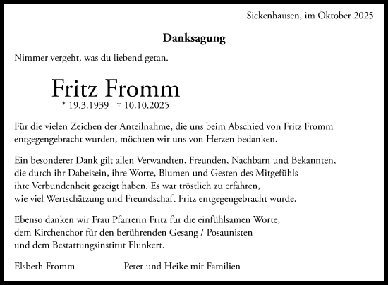 Anzeige von Fritz Fromm von Reutlinger General-Anzeiger