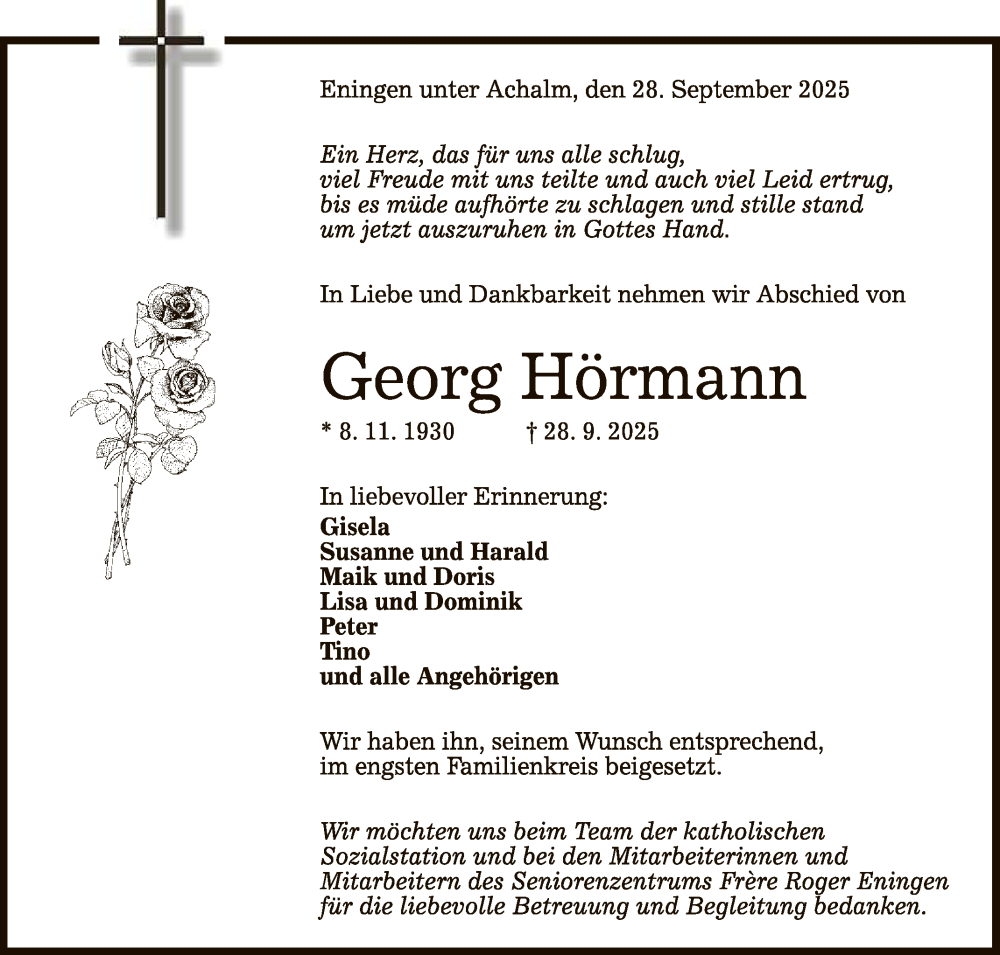  Traueranzeige für Georg Hörmann vom 08.10.2025 aus Reutlinger General-Anzeiger