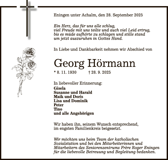 Anzeige von Georg Hörmann von Reutlinger General-Anzeiger