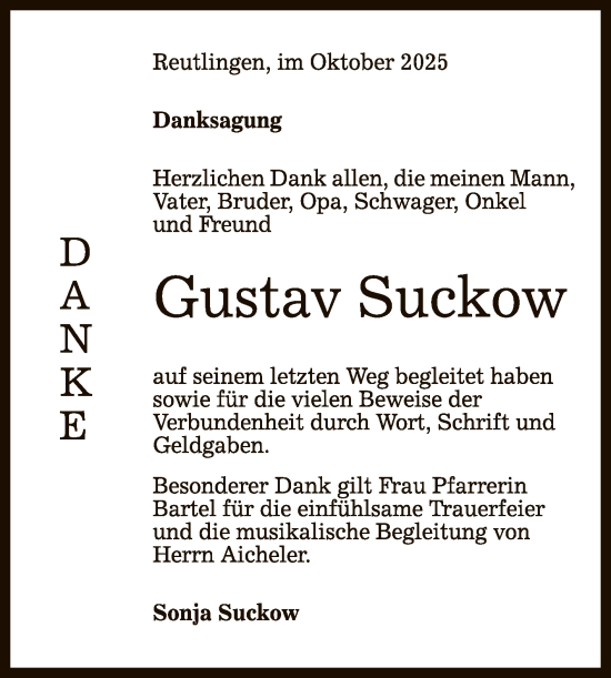 Anzeige von Gustav Suckow von Reutlinger General-Anzeiger