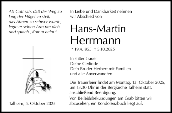 Anzeige von Hans-Martin Herrmann von Reutlinger General-Anzeiger