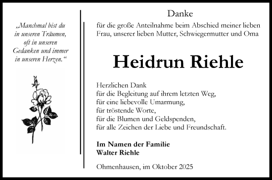 Anzeige von Heidrun Riehle von Reutlinger General-Anzeiger