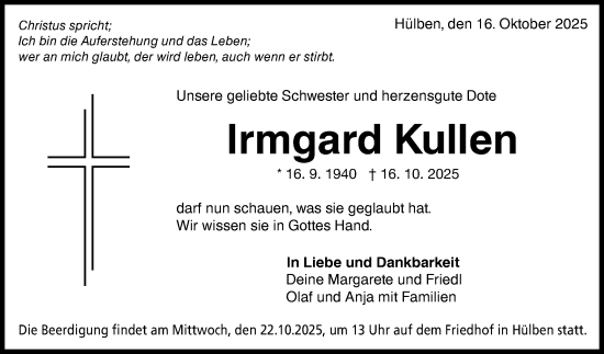 Anzeige von Irmgard Kullen von Reutlinger General-Anzeiger