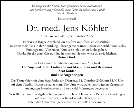 Anzeige von Jens Köhler von Reutlinger General-Anzeiger