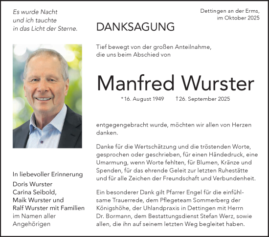 Anzeige von Manfred Wurster von Reutlinger General-Anzeiger