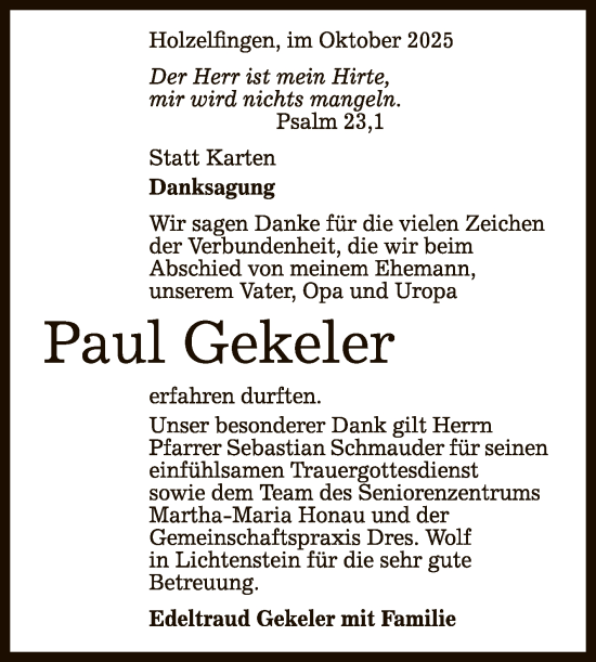Anzeige von Paul Gekeler von Reutlinger General-Anzeiger