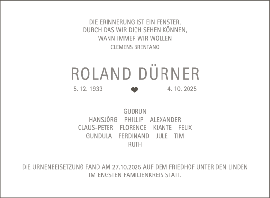 Anzeige von Roland Dürner von Reutlinger General-Anzeiger
