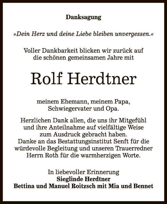 Anzeige von Rolf Herdtner von Reutlinger General-Anzeiger