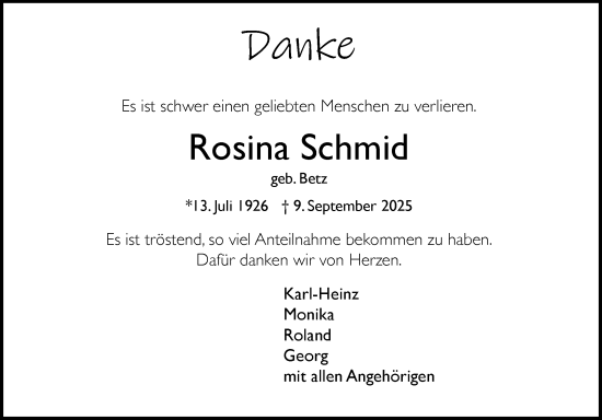 Anzeige von Rosina Schmid von Reutlinger General-Anzeiger