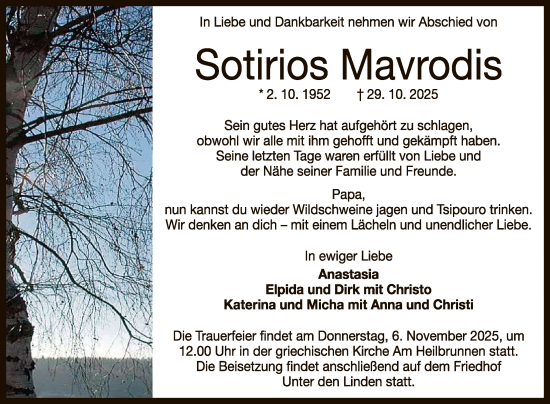 Anzeige von Sotirios Mavrodis von Reutlinger General-Anzeiger