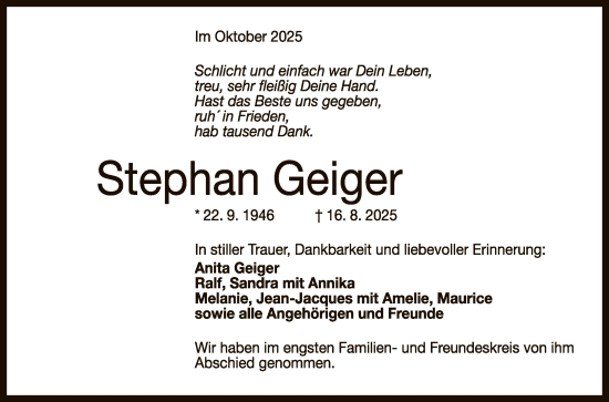 Anzeige von Stephan Geiger von Reutlinger General-Anzeiger