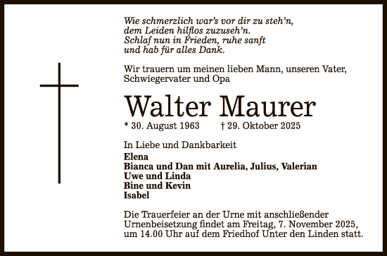 Anzeige von Walter Maurer von Reutlinger General-Anzeiger