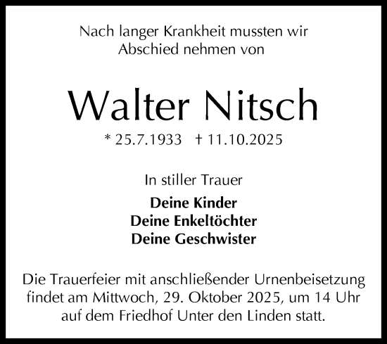 Anzeige von Walter Nitsch von Reutlinger General-Anzeiger