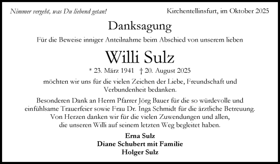 Anzeige von Willi Sulz von Reutlinger General-Anzeiger