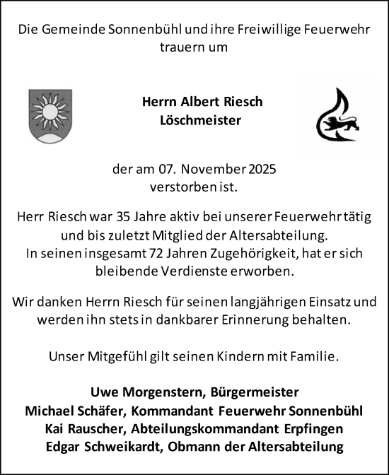 Anzeige von Albert Riesch von Reutlinger General-Anzeiger