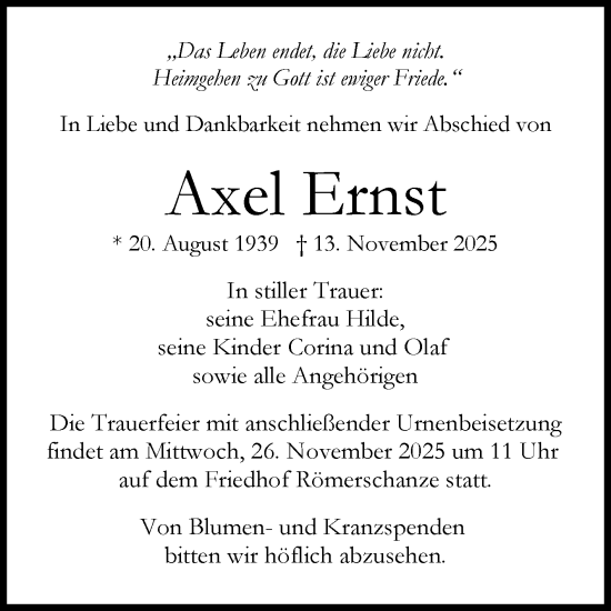 Anzeige von Axel Ernst von Reutlinger General-Anzeiger