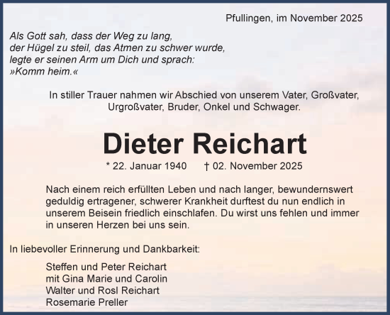 Anzeige von Dieter Reichart von Reutlinger General-Anzeiger