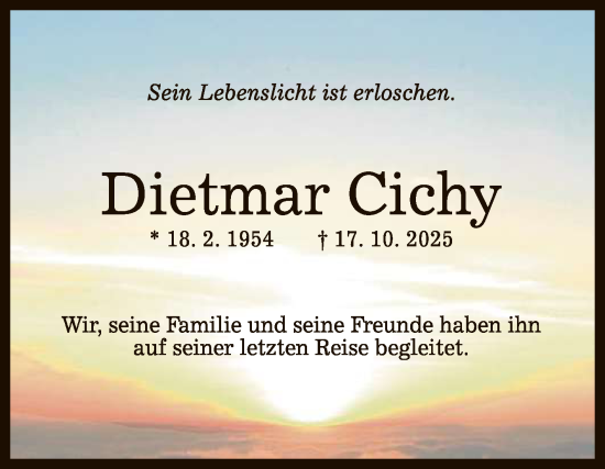 Anzeige von Dietmar Cichy von Reutlinger General-Anzeiger