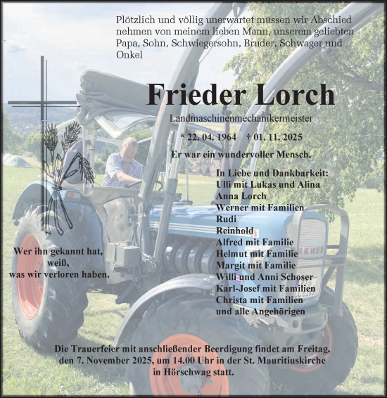 Anzeige von Frieder Lorch von Reutlinger General-Anzeiger