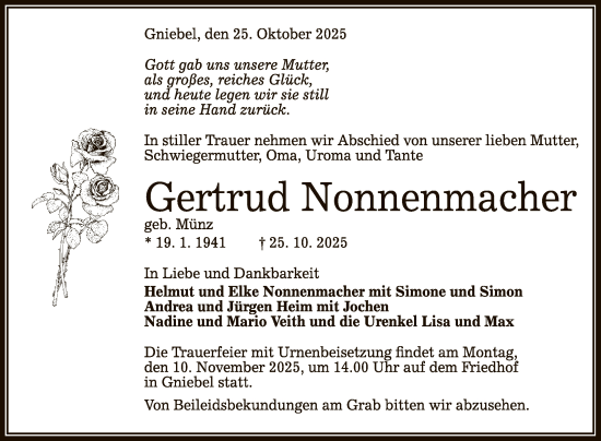 Anzeige von Gertrud Nonnenmacher von Reutlinger General-Anzeiger